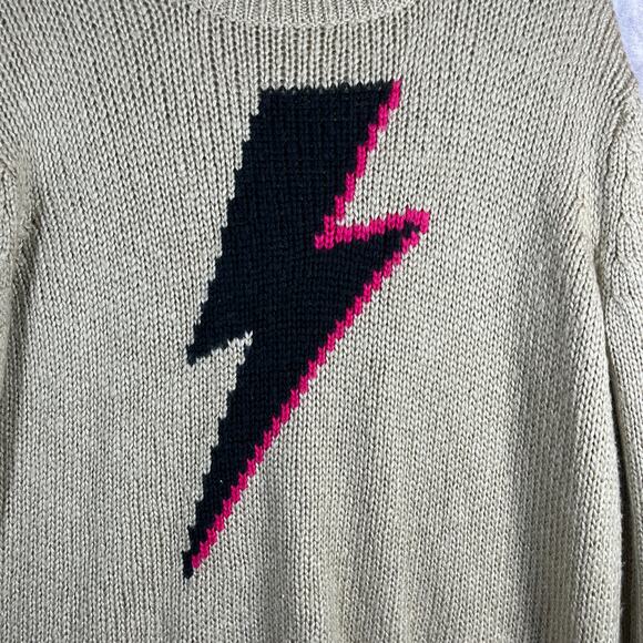 Wooden Ships Sweater Womens Size M/L Tan Knit Mohair Wool Blend Lightning Bolt - Picture 2 of 8
